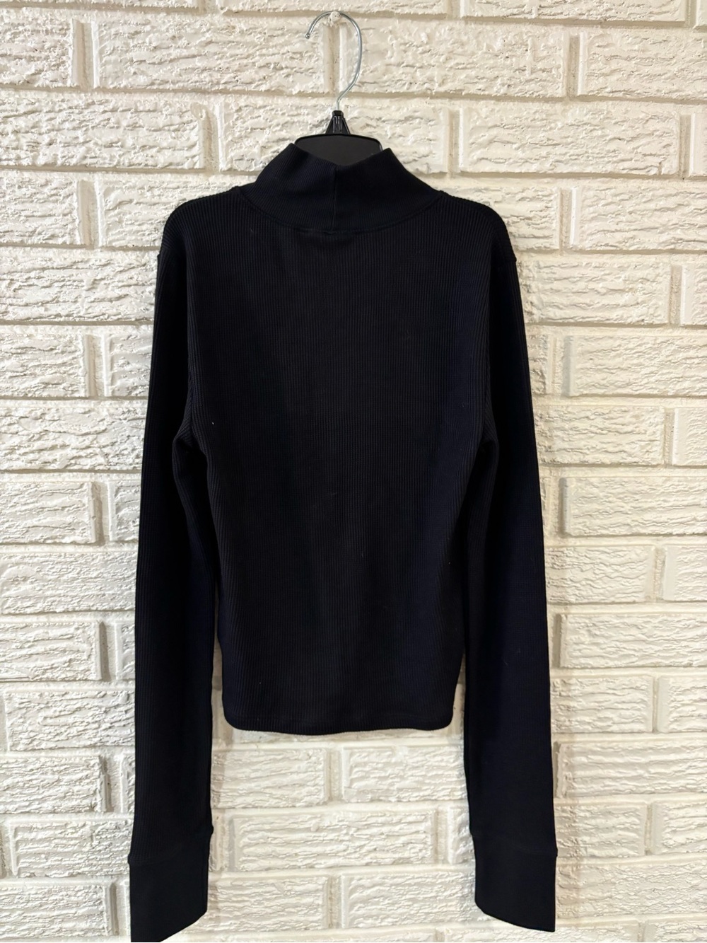 American Eagle Black Waffle Knit Mock Neck Long Sleeve Top - Size Small